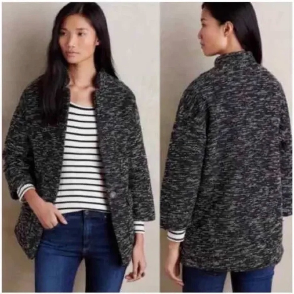 Anthropologie Elevenses Black/White Textured Jacket size small - Chic and Cozy